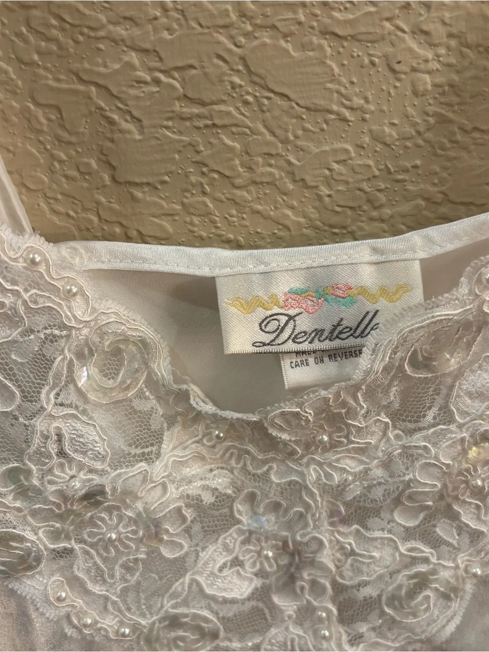 Vintage 90s Dentelle White Satin Lace Slip Dress Medium Bridal - Picture 5 of 7